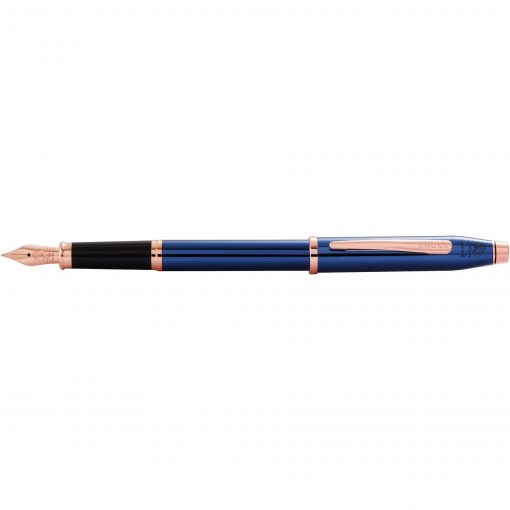 Century II Translucent Cobalt Blue Lacquer with Rose Gold PVD Nib and Appointments Fine Fountain Pen