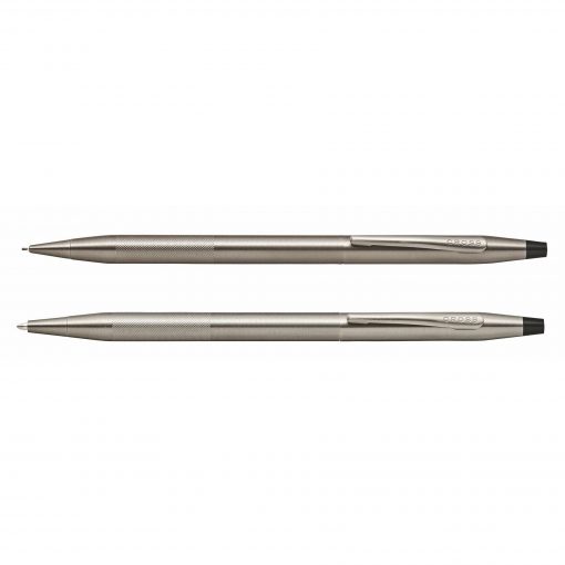 Classic Century Titanium Gray PVD Ballpoint Pen/0.7mm Pencil Set with Micro-knurl Detail