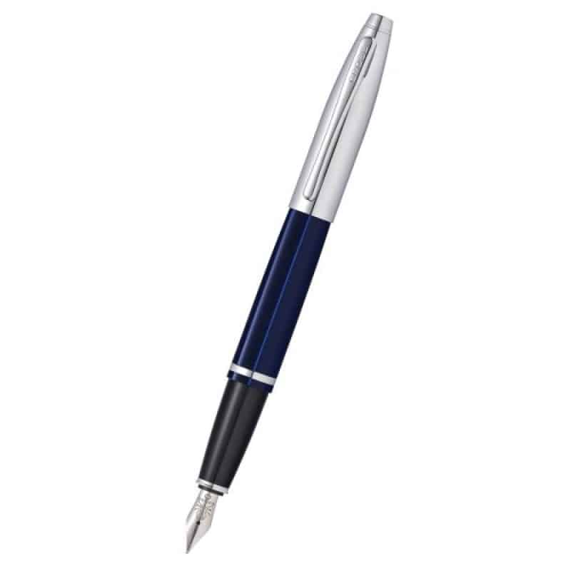Calais™ Chrome & Blue Lacquer Medium Nib Fountain Pen-1